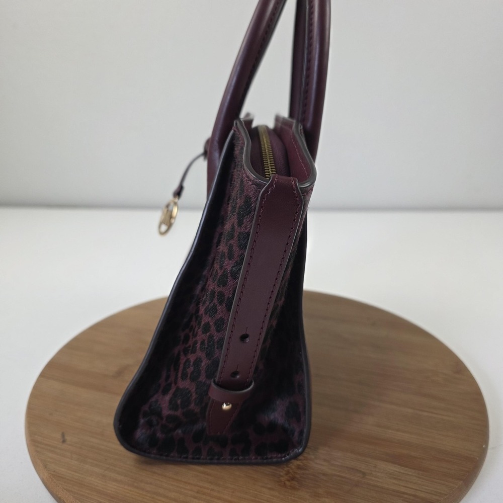 Michael Kors Satchel Bag Womens Small Burgundy Leopard Pony Hair Top Handle - Picture 2 of 15